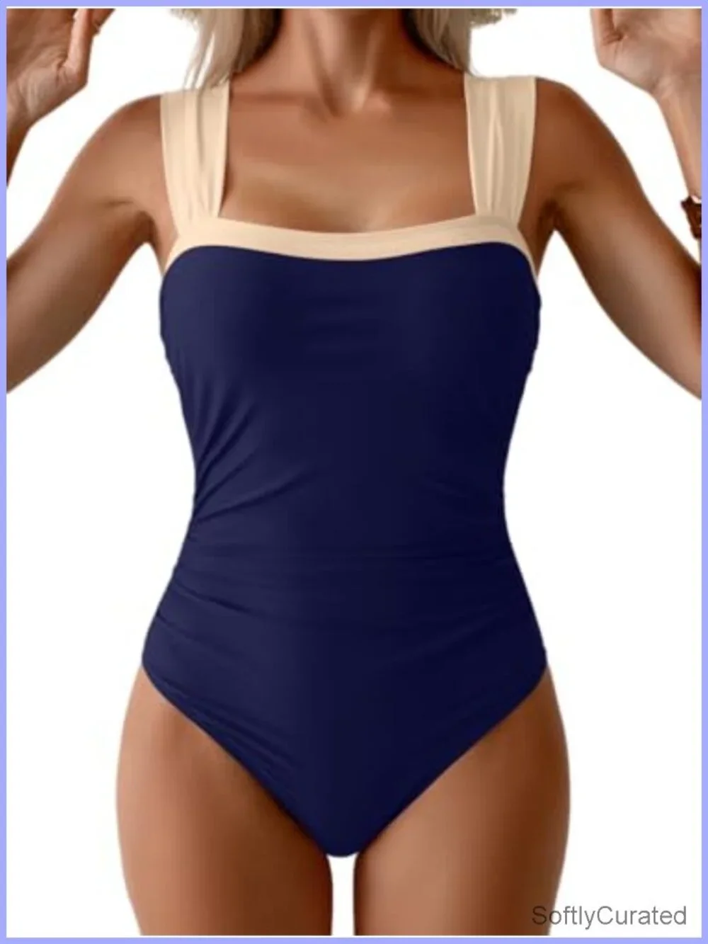 One Piece Swimsuit Tummy Control Ruched Color Block